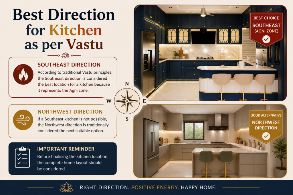 Modern luxury modular kitchen interior design in Ranchi by Your Nest Interiors featuring navy blue cabinets, white marble finish, gold accents, kitchen island and elegant lighting.
